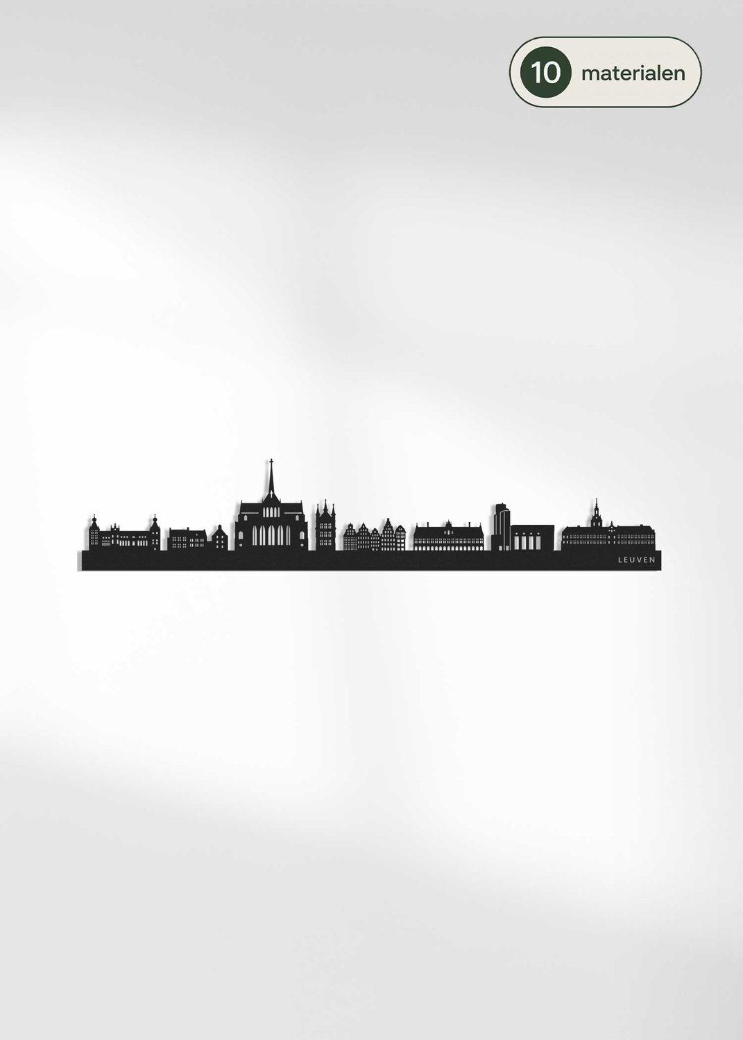 Houten Skyline Leuven | Wanddecoratie voor aan de muur | Zwart MDF | 70 x 13 cm