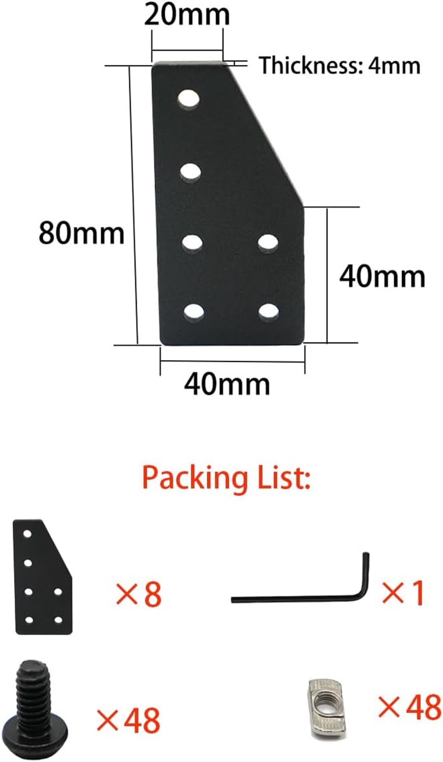 8-delige set L-vormige hoekverbinders voor aluminium profielen, 6 gaten, 6 mm sleuf — afbeelding 2