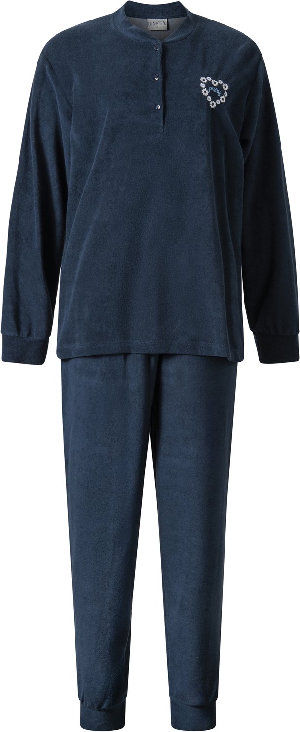 Lunatex winter dames pyjama 124254 - warm badstof - donkerblauw
