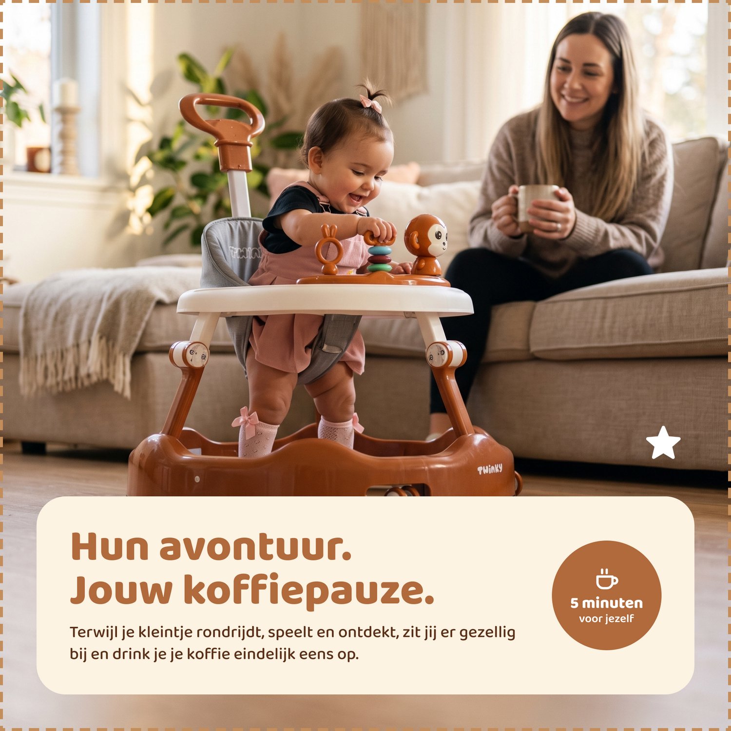 Twinky® Babywalker – Luxe Loopstoel met 3-delige speelset – Loopstoeltje voor Baby inclusief Voetenmat en Steel – foto 2
