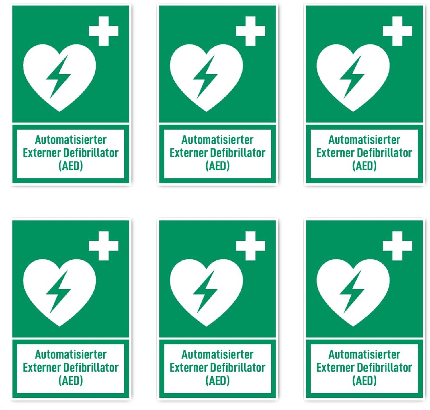Sticker 75x50 mm - 6 stuks - geautomatiseerde externe defibrillator (AED) - brandveiligheidssignalen met tekst - ServiceTopper