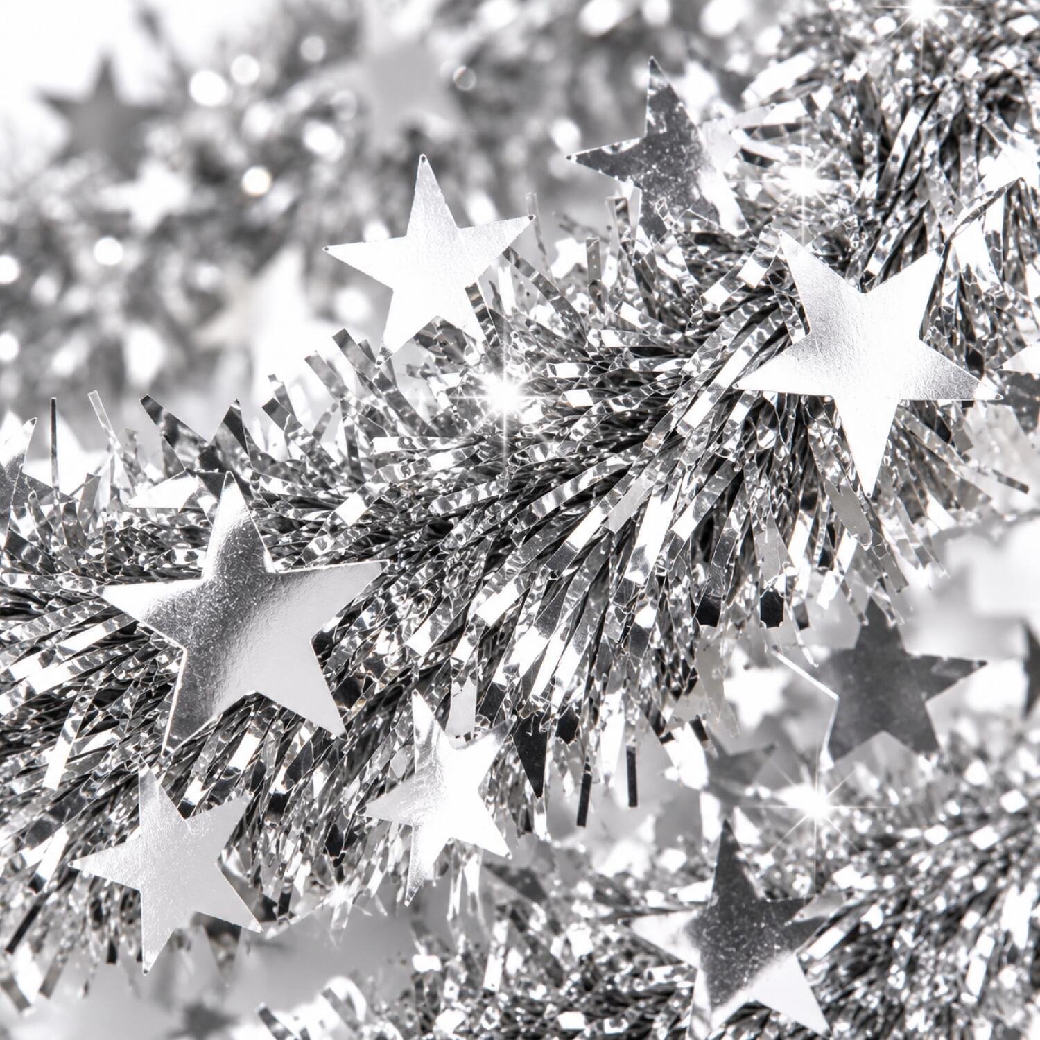 Kerstslinger zilver 750cm - 3x - Guirlande folie lametta - Zilveren kerstboom versieringen – foto 3
