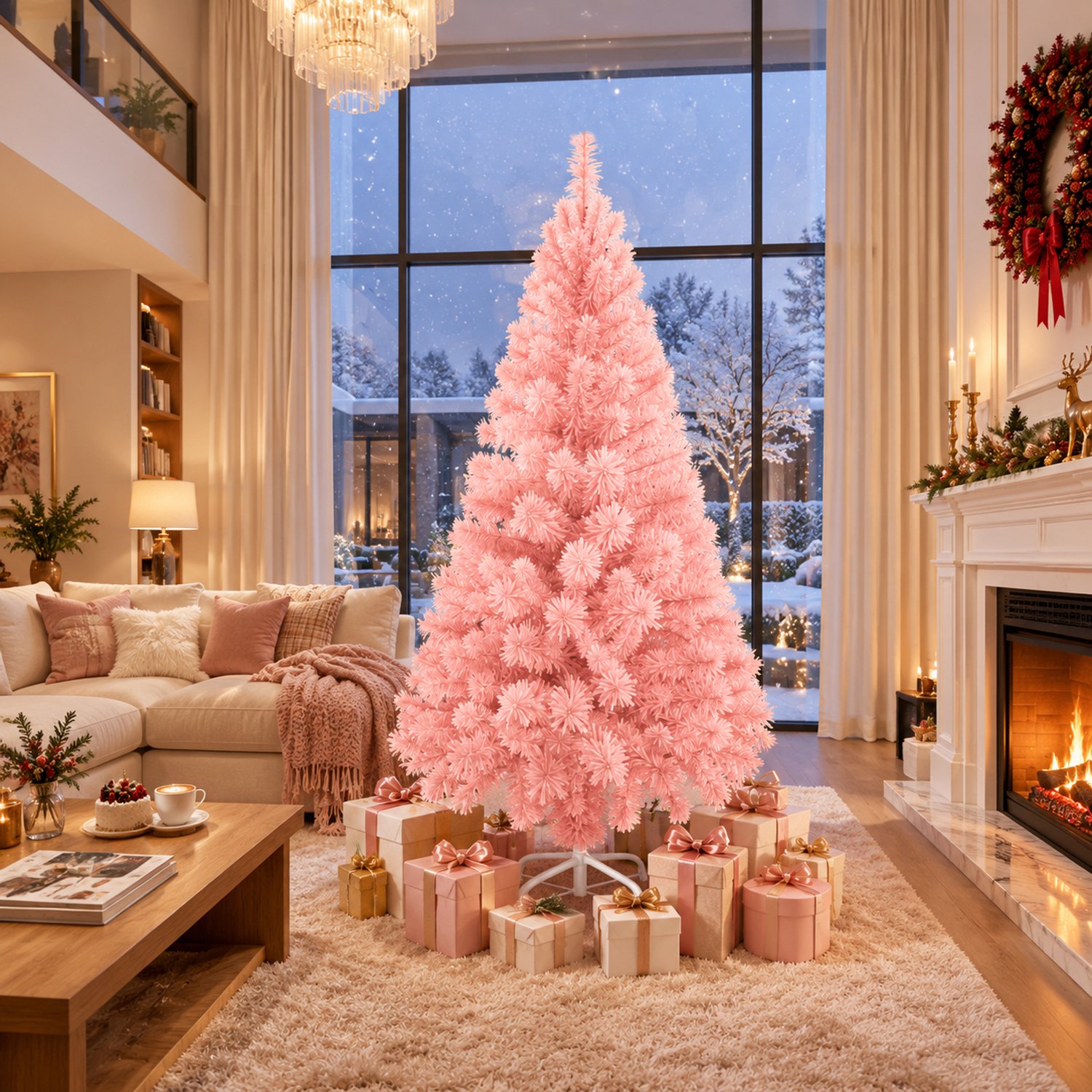 Kerstboom – 210cm Kunstkerstboom – Roze PVC – met Standaard – foto 7