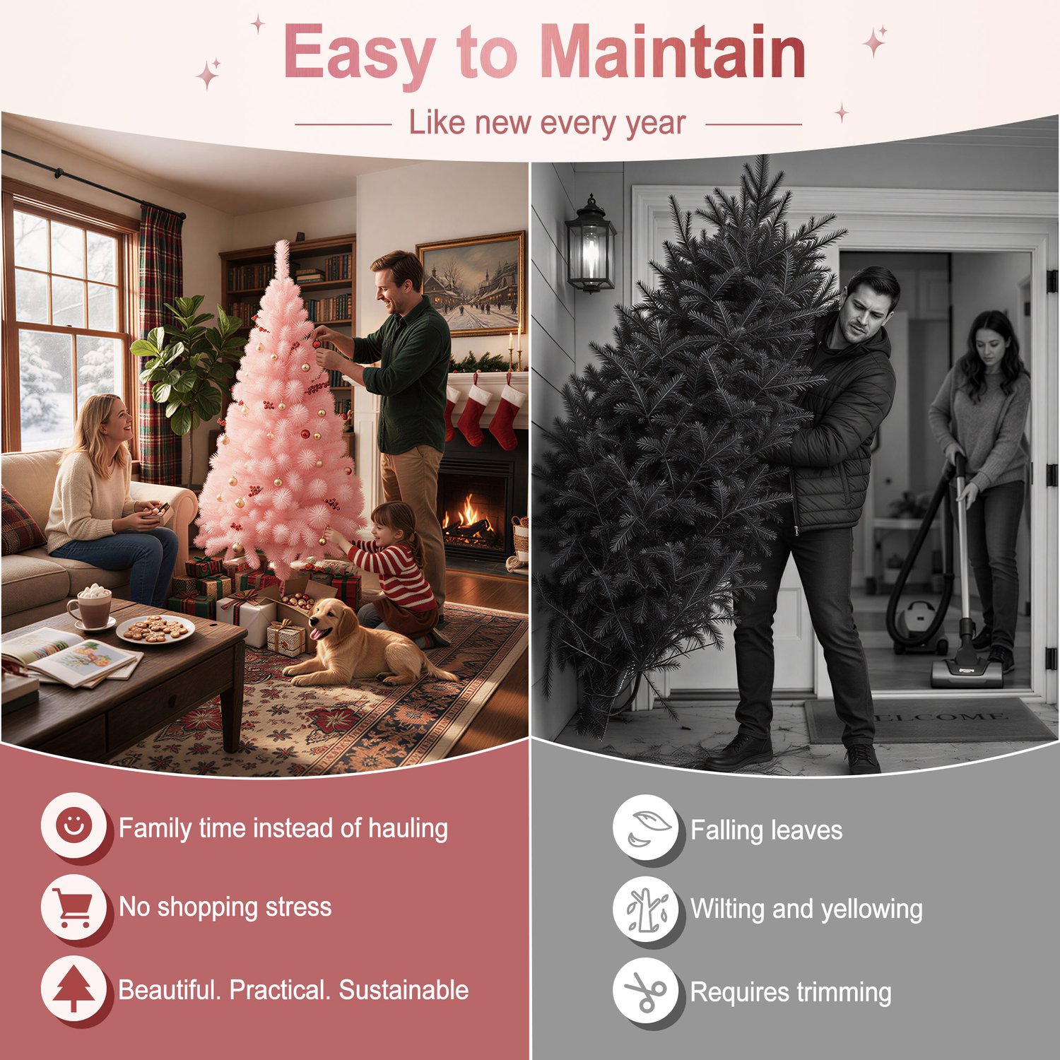 Kerstboom – 210cm Kunstkerstboom – Roze PVC – met Standaard – foto 3
