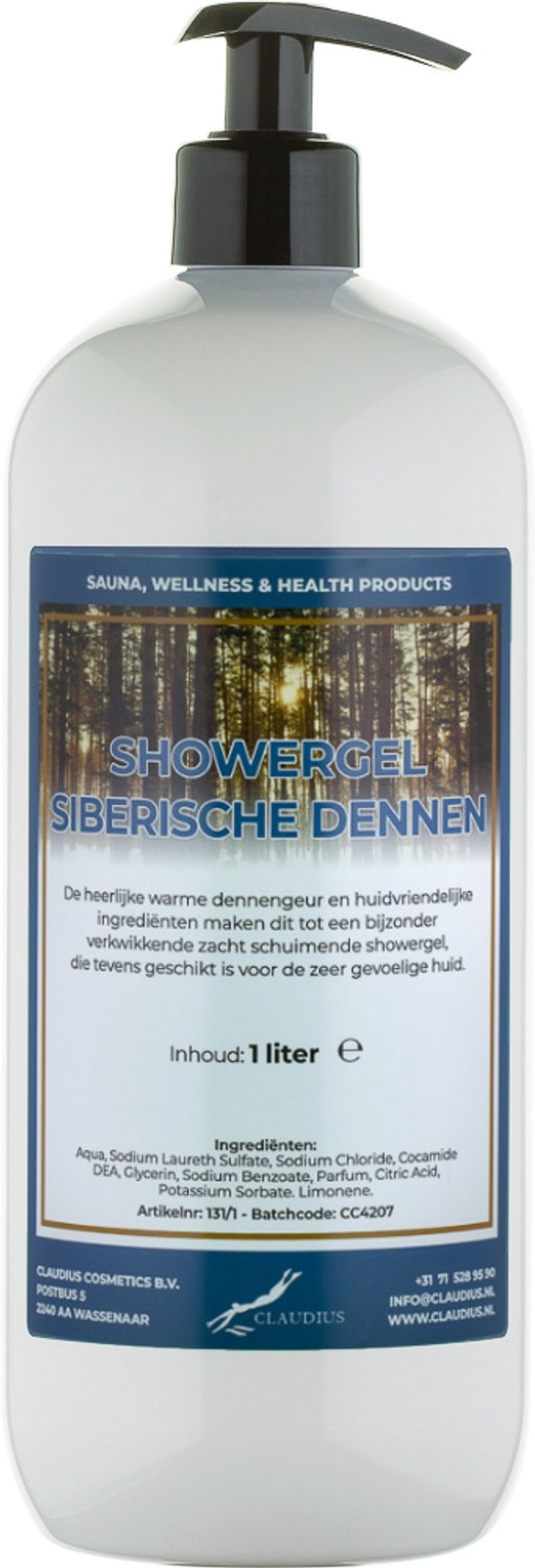 Claudius Douchegel Siberische Dennen 1 liter met gratis zwarte pomp - showergel - navulling - voordeelverpakking