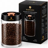 BARVANO® Luxe Vacuüm Koffiebus - 1200ml - Koffie Bewaarbus Luchtdicht - Hoogwaardig Borosilicaatglas - Koffiebonen Bewaarbus Vacuüm - Bewaarblik Koffie - Vacuum Bewaarpot - Voorraadbus Koffie