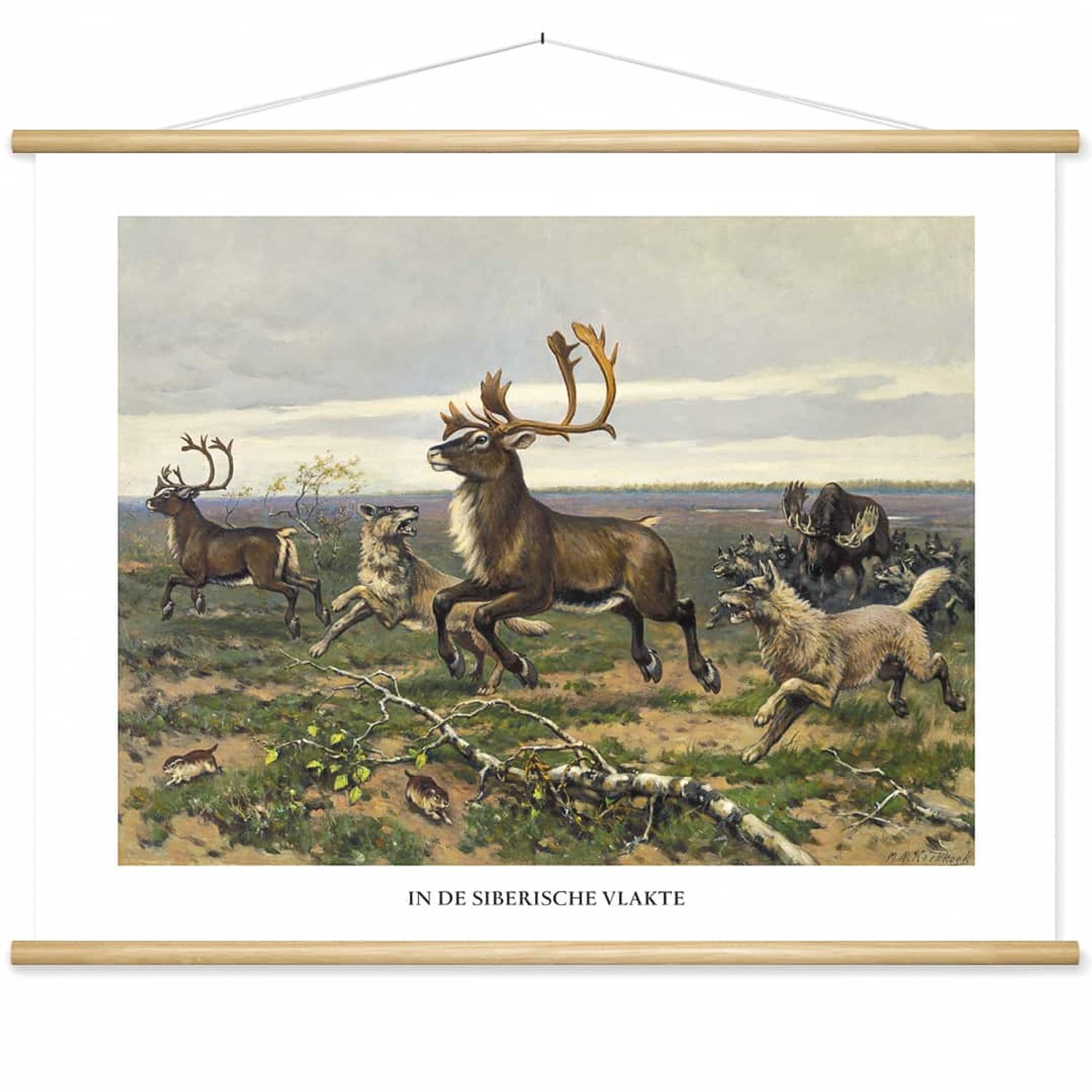 wallchart unlimited Schoolplaat 'In de Siberische vlakte' van M.A. Koekkoek wit