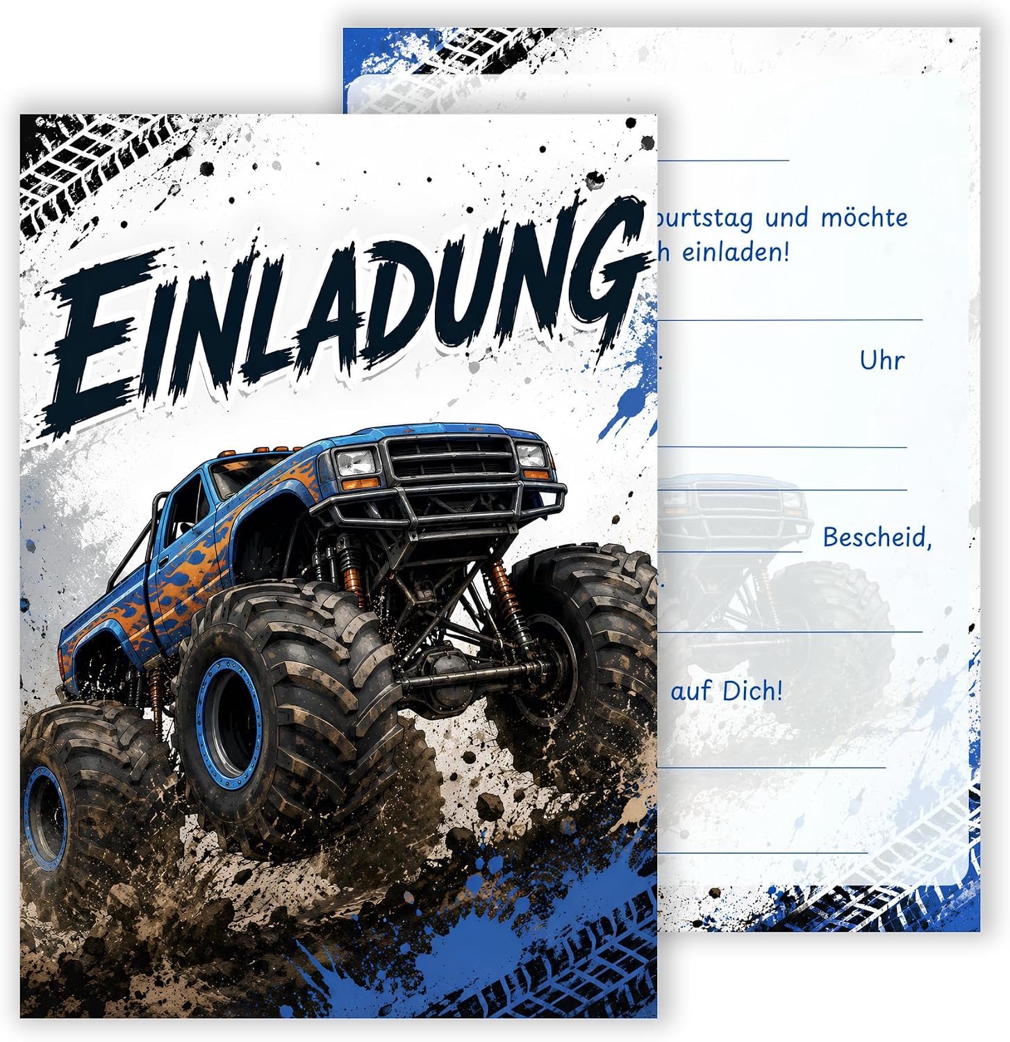 12x Uitnodiging Monstertruck Kinderfeestje