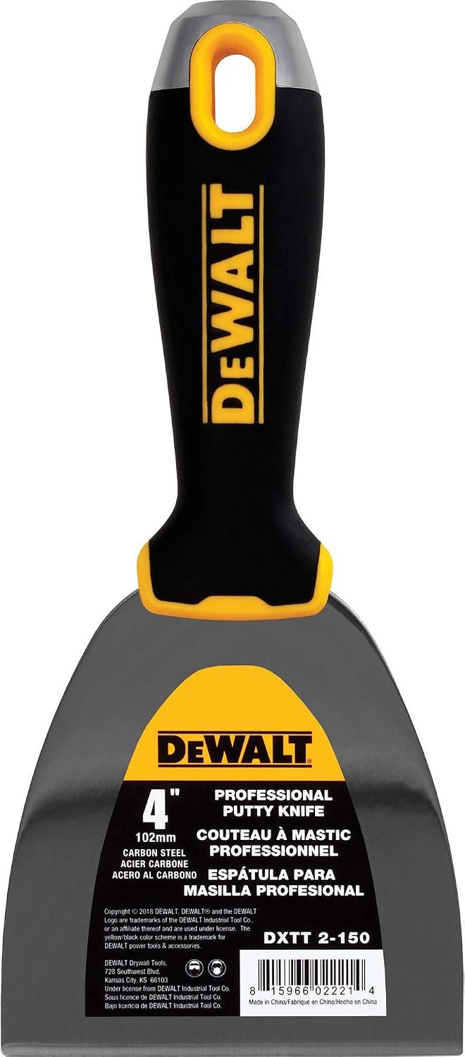 DEWALT DXTT-2-150 - Plamuurmes 10 cm (4 inch) - Koolstofstaal - Softgrip greep met hamerkop - Spackmes voor gipsplaat