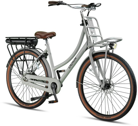 Crown Barcelona - Elektrische transportfiets - Elektrische damesfiets - Achterwielmotor - Hydraulische schijfremmen - 28 inch - 50 cm - French Grey — afbeelding 3