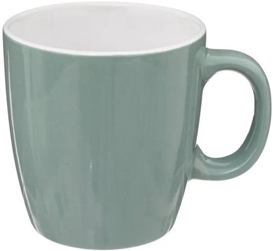 Mintgroene keramische mok met een witte binnenkant.
