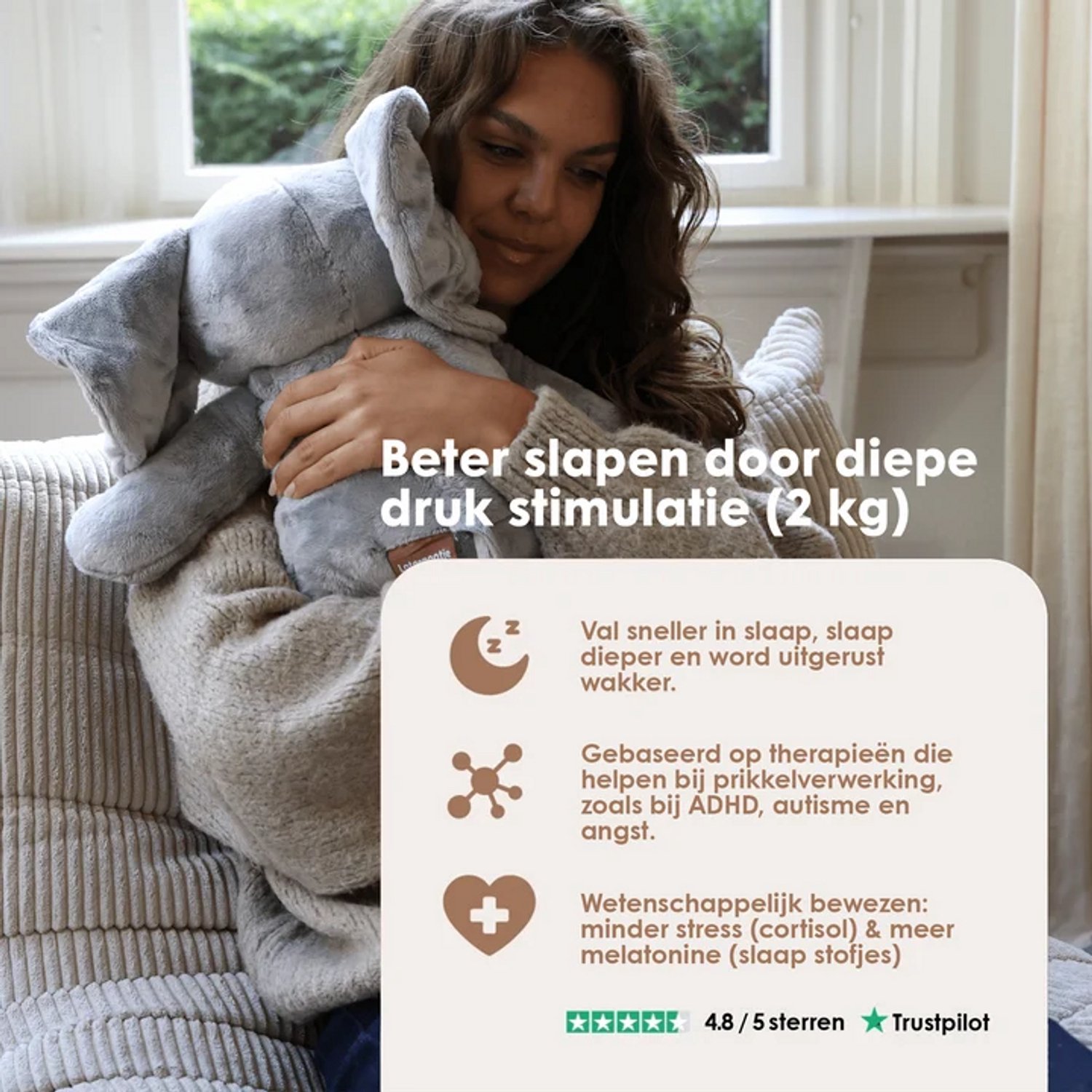 Lotgenootje Verzwaringsknuffel Olifant - 45cm/2kg - Verzwaarde Knuffel - Weighted Stuffed Animal - Voor kinderen & volwassenen - Sensorisch Speelgoed - Zware Knuffel Anxiety - Plushie — afbeelding 7