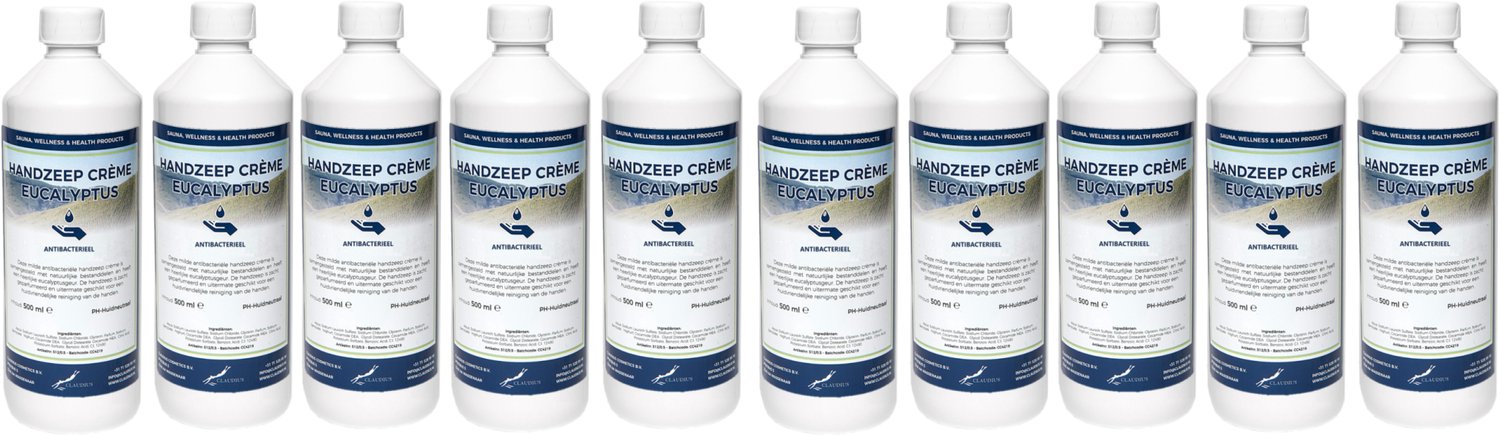 Claudius Handzeep Crème Eucalyptus 500 ml - set van 10 stuks - voordeelverpakking - navulling