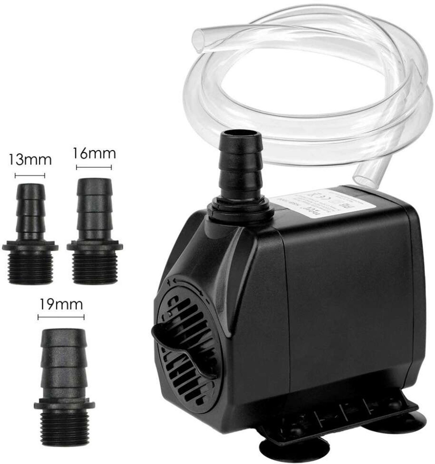 Vijverwaterpomp - 60W - Stille waterpomp voor fonteinen - met 2 meter slang - met 13mm/16mm/19mm aansluitingen - voor vijvers en fonteinen