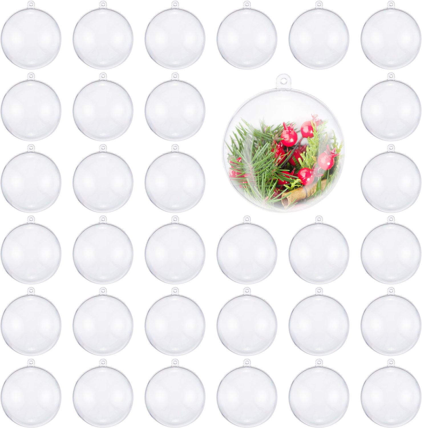 The Twiddlers – 48 Transparante Kerstballen, 6cm – Vulbaar & Versierbaar – DIY Kerstboomversiering – Voor Kerst, Bruiloften & Feesten