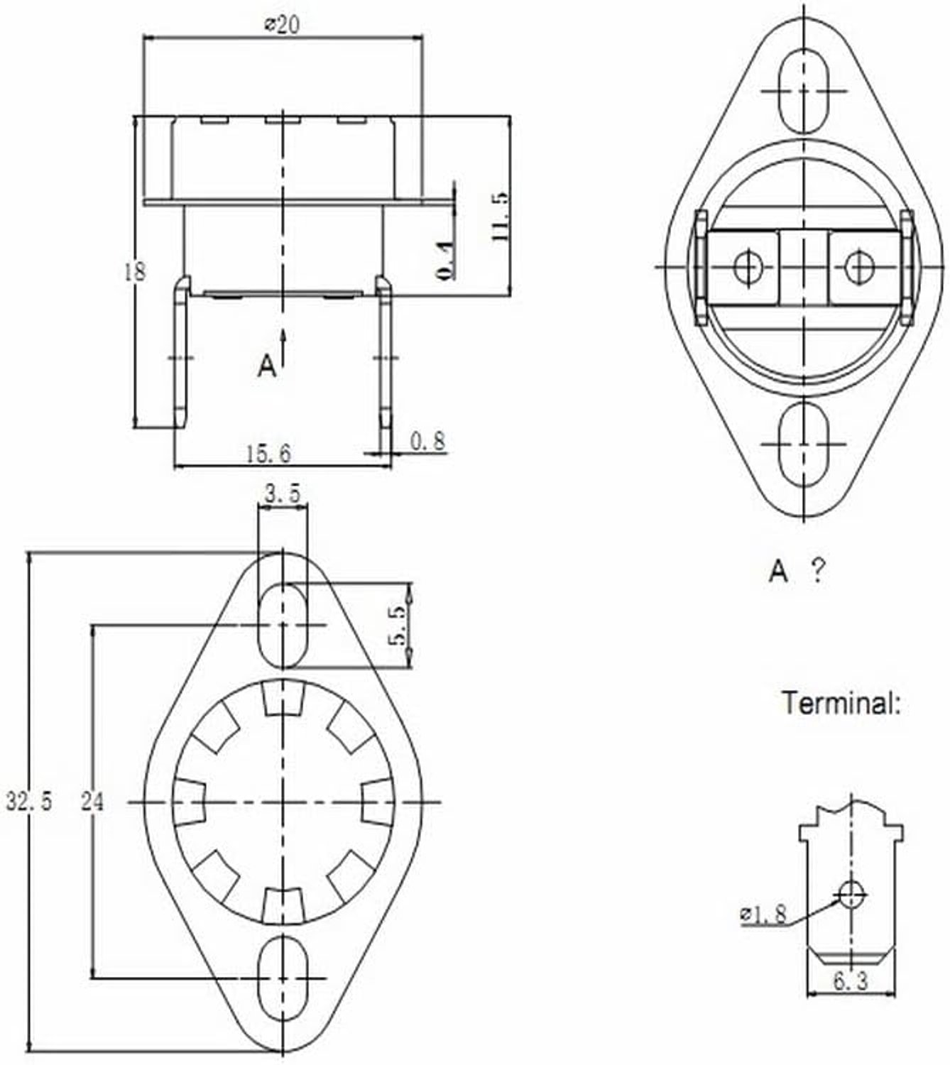 Temperatuurschakelaar KSD301 150°C - keramiek - normaal geopend - voor magnetron en oven - m-winkel