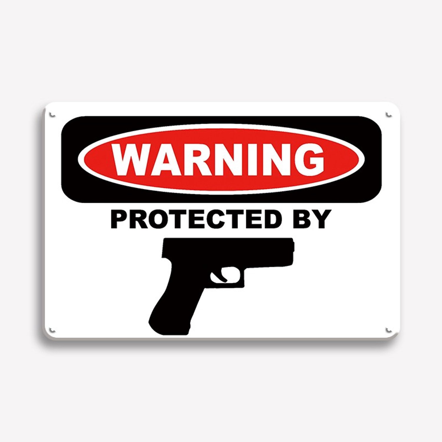 Warning Protected By Metalen Wandbord 20x30cm – Waarschuwingstekstbord – Vintage Retro Waarschuwingsbord – Huis Tuin Garage Decoratie