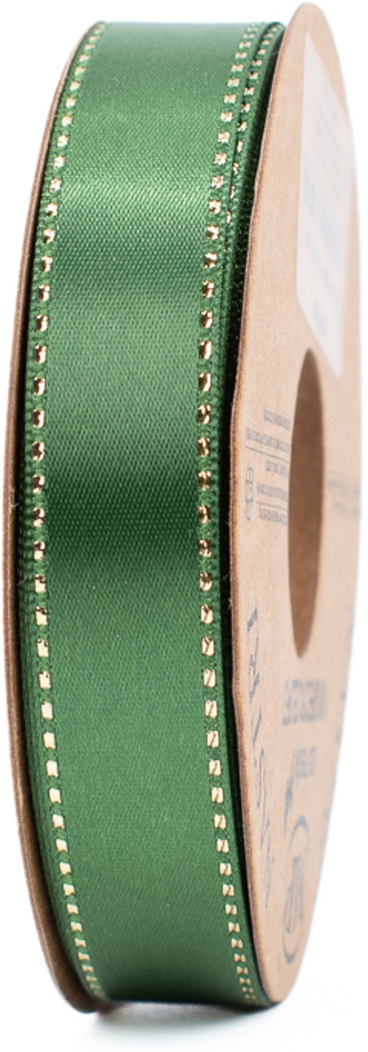 Gerecycled cadeaulint - decoratielint - groen met gouden rand - 15 mm x 20 meter