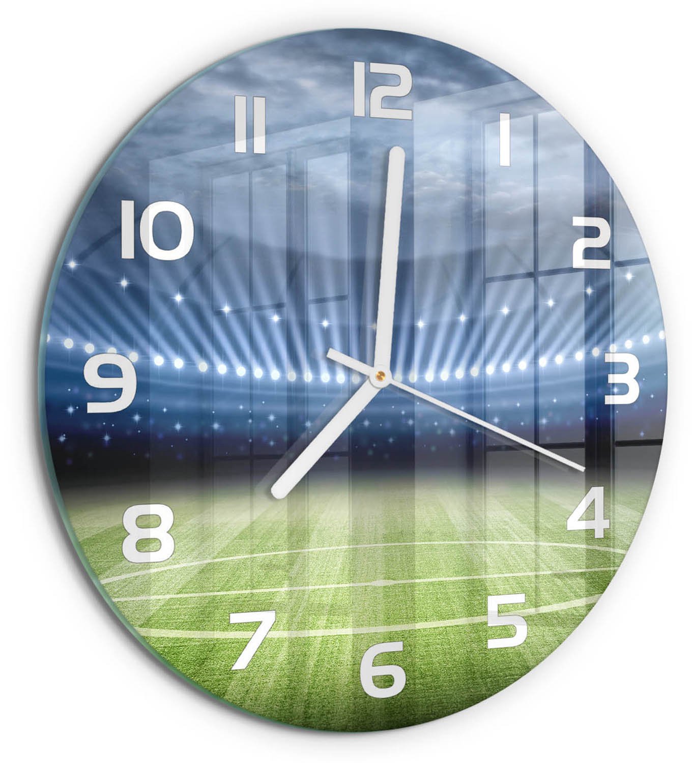 TULUP Wandklok - Stadion Klok Glas Met Opdruk - fi30 cm - Groente Moderne Wandklok Glas - Witte handen - Ronde Klok - Decoratieve Glazen Klok - Glazen Wandklok Design