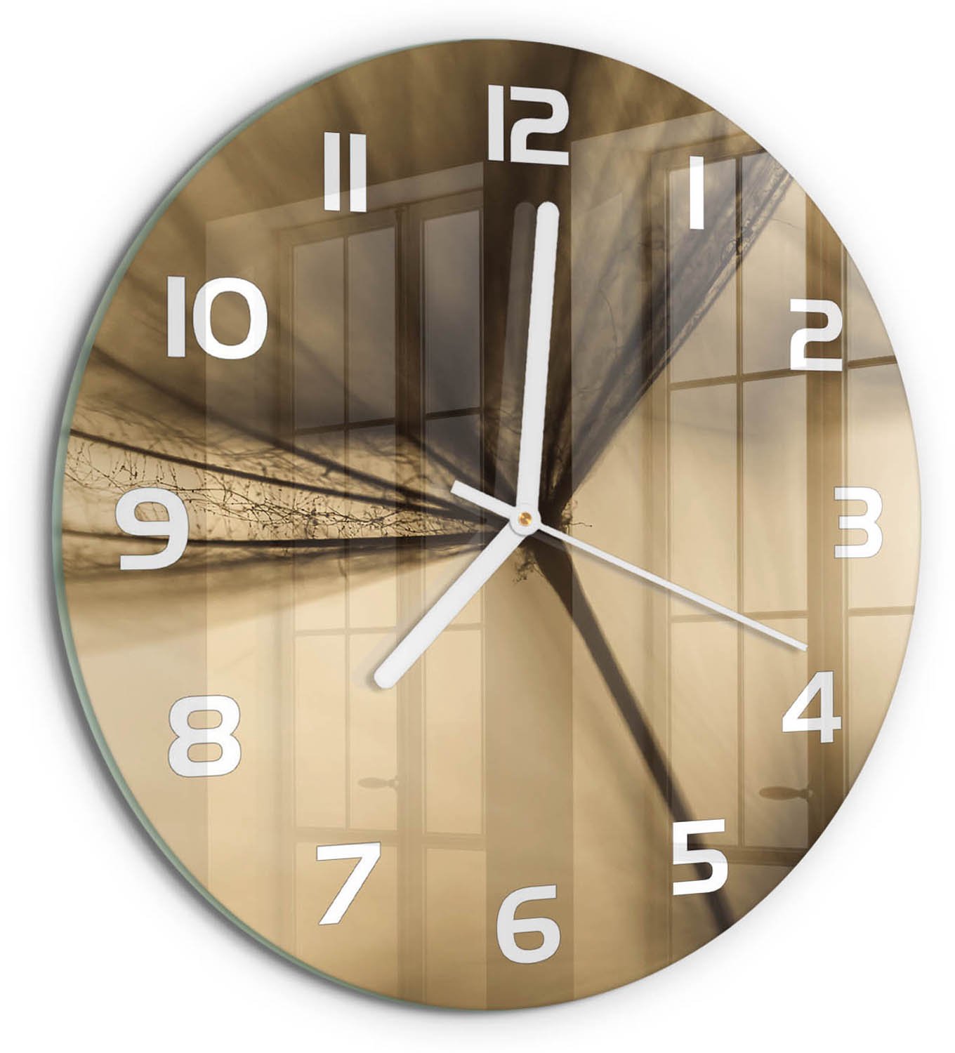 TULUP Wandklok - Paardebloem Moderne Wandklok Glas - fi30 cm - Beige Wandklok Glas Decoratie - Witte handen - Ronde Klok - Glazen Wandklok Design - Klok Glas Met Opdruk
