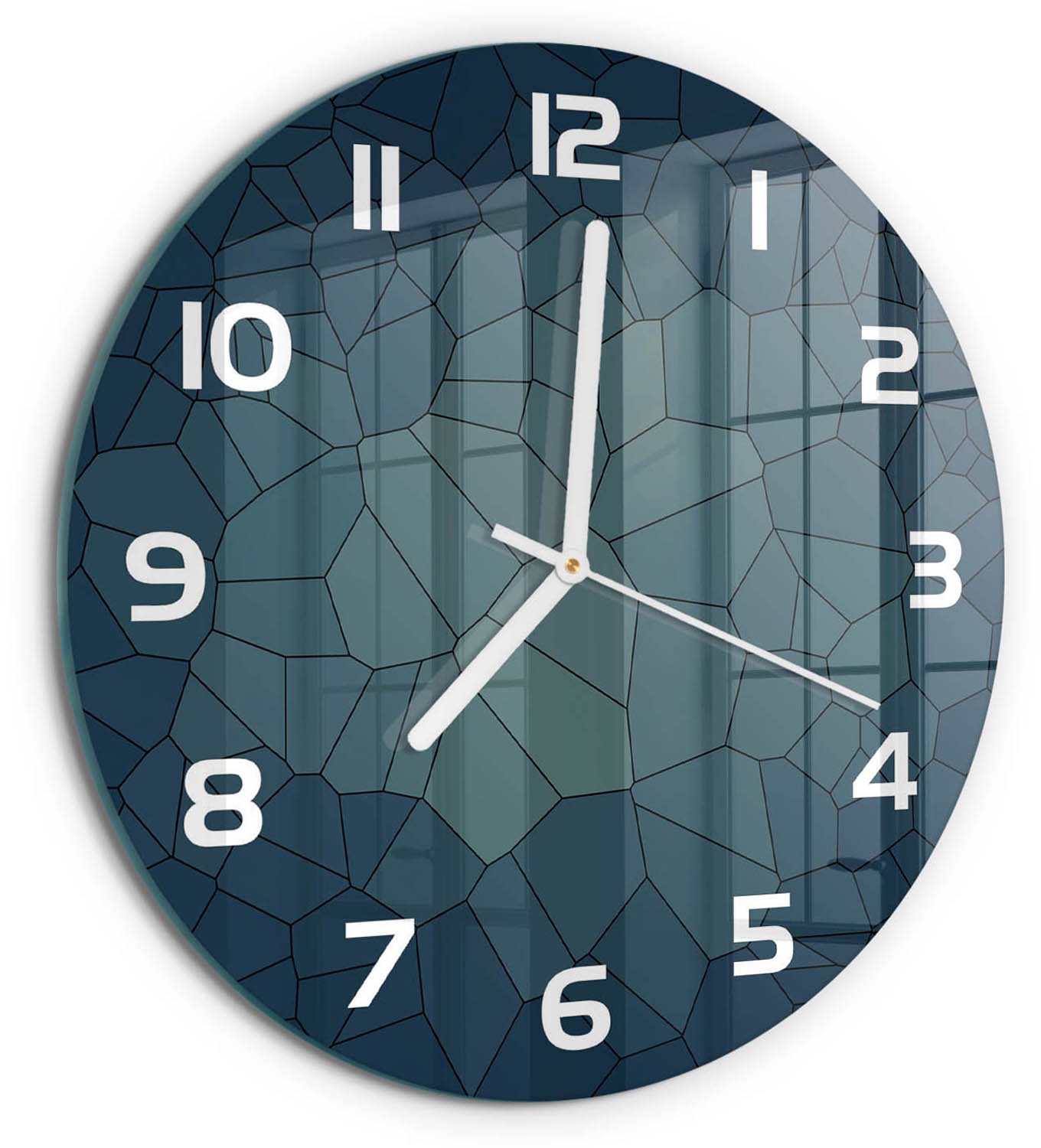 TULUP Wandklok - Abstracte achtergrond Klok Glas Met Opdruk - fi30 cm - Blauw Moderne Wandklok Glas - Witte handen - Ronde Klok - Decoratieve Glazen Klok - Glazen Wandklok Design