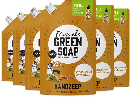 Marcel's Green Soap Handzeep Navulling - Sandelhout & Kardemom - 6 x 500ml