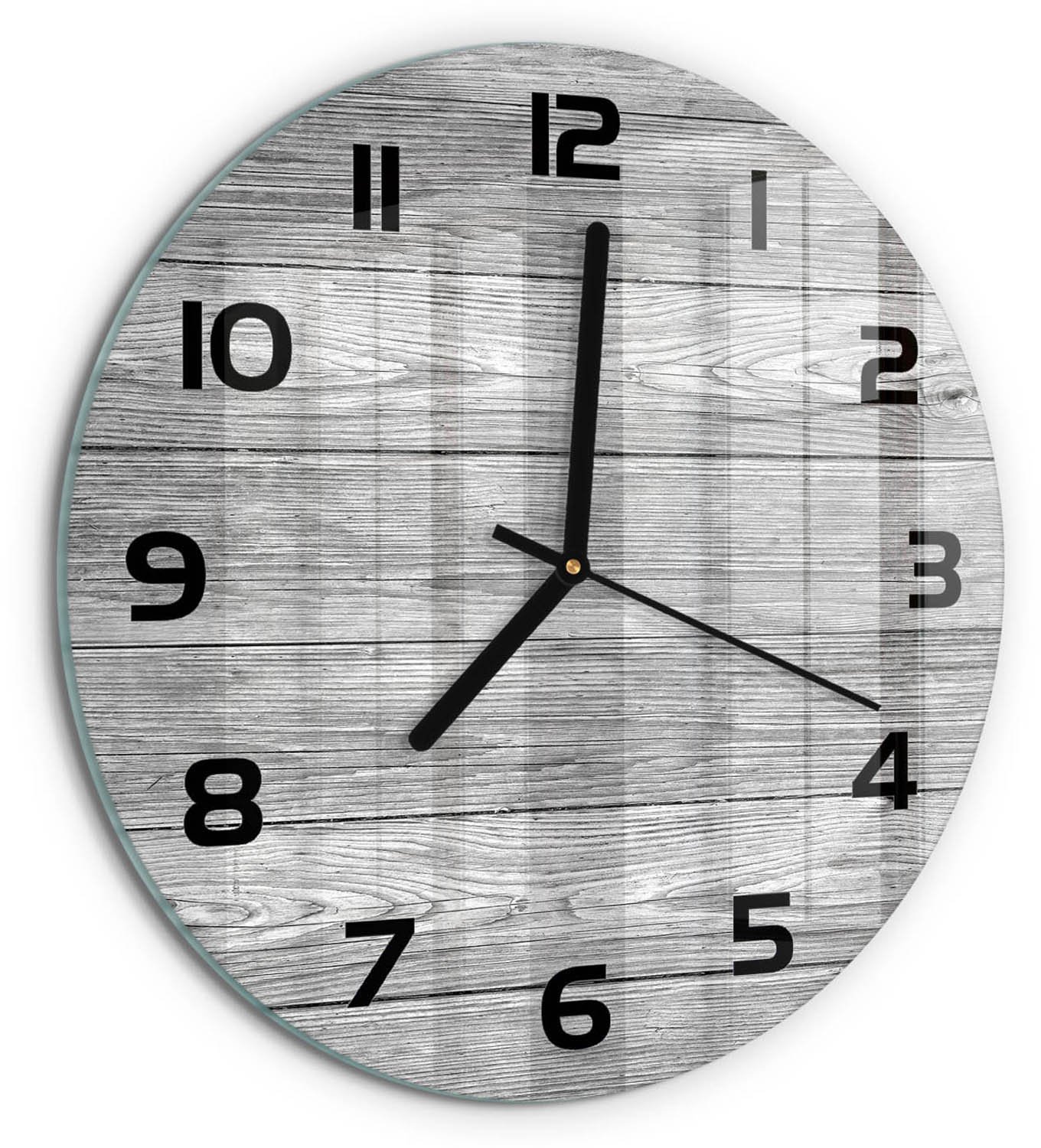 TULUP Wandklok - Houten achtergrond Gekleurde Glazen Klok - fi30 cm - Grijs Glazen Klok Met Print - Zwarte handen - Ronde Klok - Moderne Wandklok Glas - Wandklok Glas Decoratie
