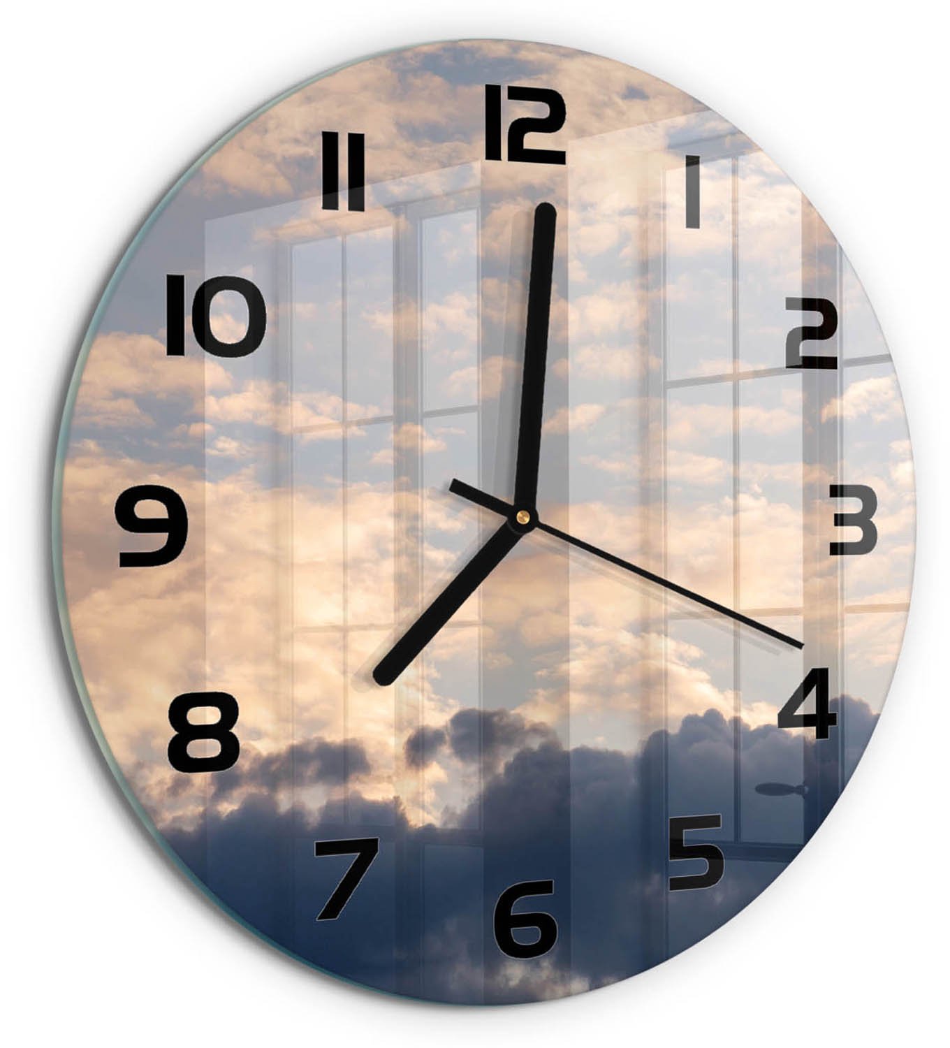 TULUP Wandklok - Wolken aan de hemel Glazen Klok Met Print - fi30 cm - Blauw Wandklok Glas Met Motief - Zwarte handen - Ronde Klok - Wandklok Glas Decoratie - Gekleurde Glazen Klok