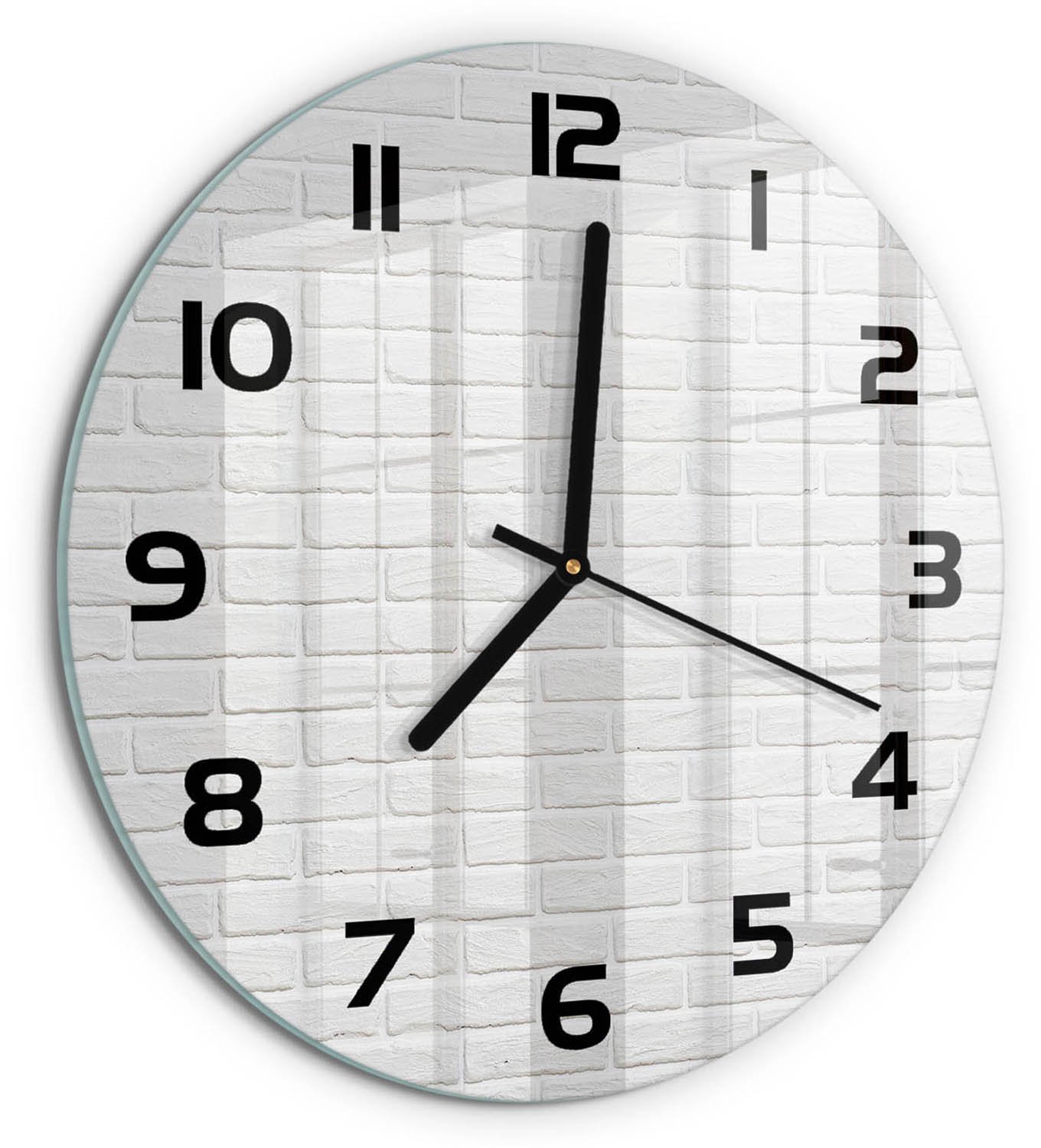 TULUP Wandklok - Bakstenen muur Glazen Wandklok Design - fi30 cm - Wit Klok Glas Met Opdruk - Zwarte handen - Ronde Klok - Wandklok Glas Met Motief - Decoratieve Glazen Klok