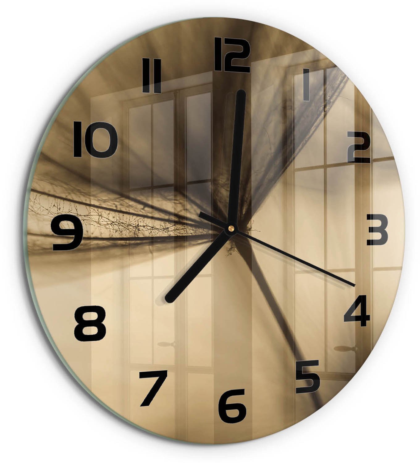 TULUP Wandklok - Paardebloem Glazen Klok Met Print - fi30 cm - Beige Wandklok Glas Met Motief - Zwarte handen - Ronde Klok - Wandklok Glas Decoratie - Gekleurde Glazen Klok