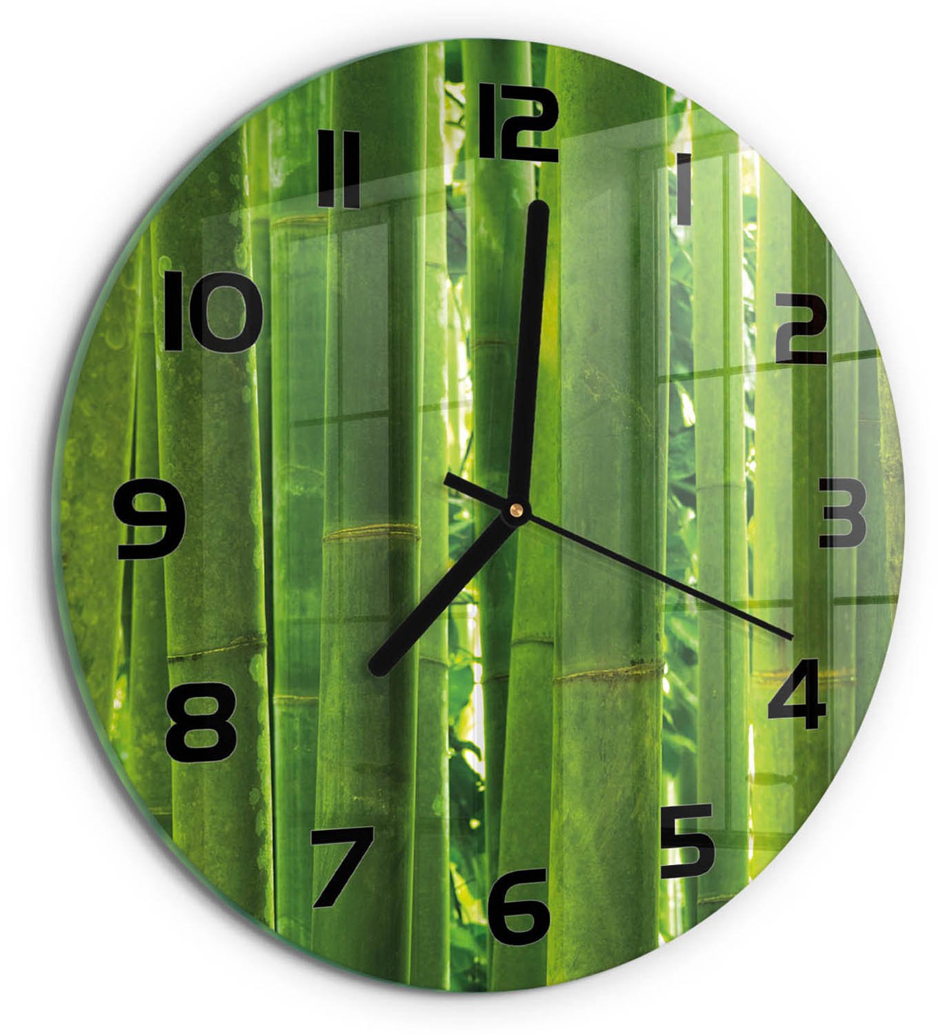TULUP Wandklok - Bamboe Decoratieve Glazen Klok - fi30 cm - Groente Glazen Wandklok Design - Zwarte handen - Ronde Klok - Glazen Klok Met Print - Wandklok Glas Met Motief