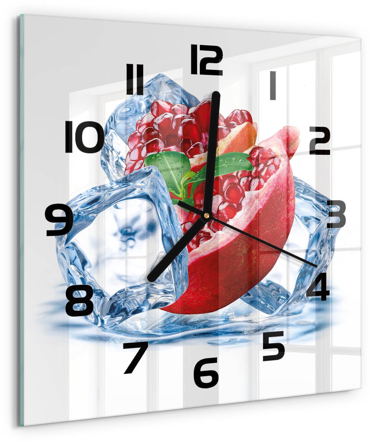 Tulup Wandklok - IJsgranaat Gekleurde Glazen Klok - 30x30 cm - Rood Glazen Klok Met Print - Zwarte handen - Vierkante Klok - Moderne Wandklok Glas - Wandklok Glas Decoratie