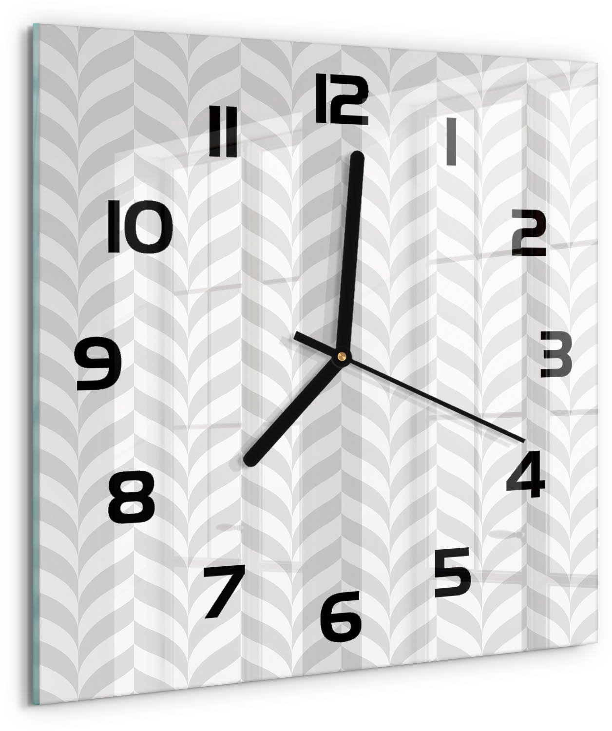 TULUP Wandklok - Geometrische achtergrond Decoratieve Glazen Klok - 30x30 cm - Grijs Glazen Wandklok Design - Zwarte handen - Vierkante Klok - Glazen Klok Met Print - Wandklok Glas Met Motief
