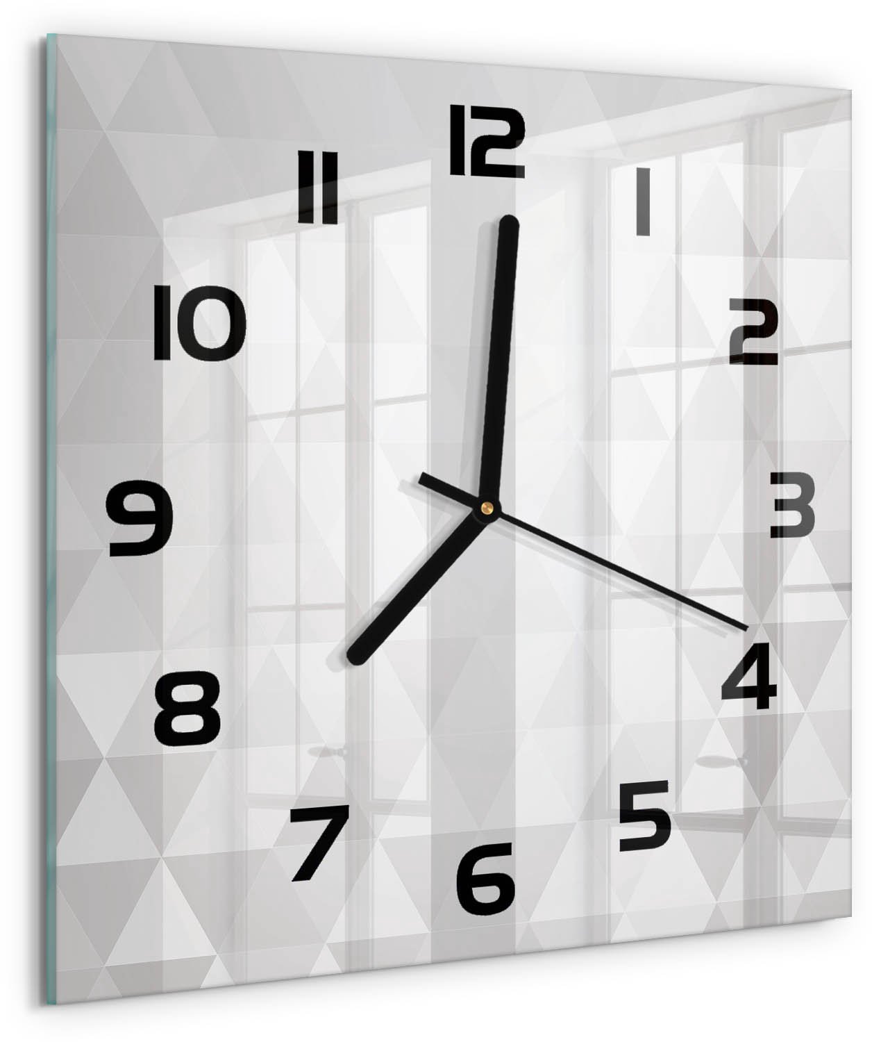 TULUP Wandklok - Abstracte achtergrond Wandklok Glas Met Motief - 30x30 cm - Grijs Decoratieve Glazen Klok - Zwarte handen - Vierkante Klok - Gekleurde Glazen Klok - Glazen Klok Met Print