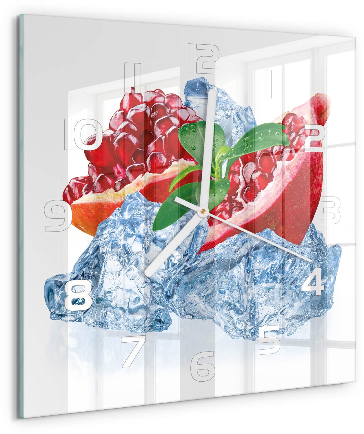 Tulup Wandklok - IJsgranaat Wandklok Glas Decoratie - 30x30 cm - Rood Gekleurde Glazen Klok - Witte handen - Vierkante Klok - Klok Glas Met Opdruk - Moderne Wandklok Glas
