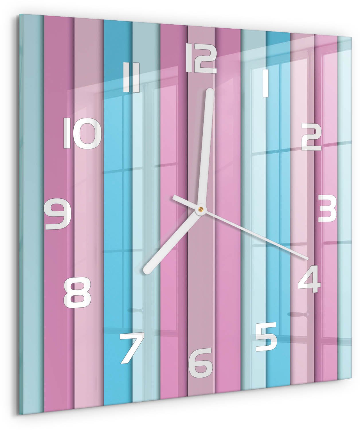 TULUP Wandklok - Kleurrijke strepen Wandklok Glas Met Motief - 30x30 cm - Veelkleurig Decoratieve Glazen Klok - Witte handen - Vierkante Klok - Gekleurde Glazen Klok - Glazen Klok Met Print