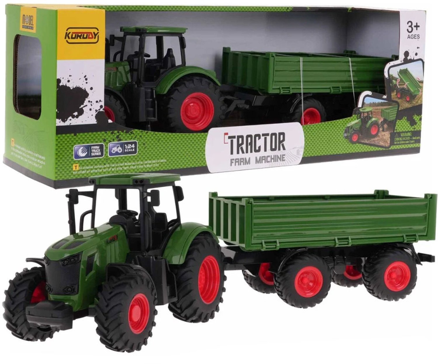 COIL Speelgoedtractor met Aanhanger – Boerderij Speelgoed – Tractor voor Kinderen vanaf 3 Jaar – Kiepaanhanger – Rubberen Wielen – Schaal 1:24