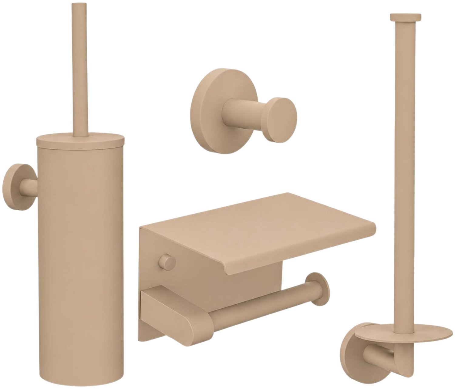 Toiletaccessoireset Beige 4-delig - Toiletborstelhouder - Toiletrolhouder met plateau - Reserverolhouder - Handdoekhaak - RVS