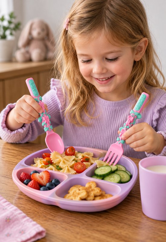 LuukyBB Montessorri Kinderbestek Set - 3 delig Oefenbestek Dinosaurs - Siliconen Plastic Bestekset Dino - Kinderen, Peuters, Kleuters, Baby's - Kinderservies Cadeau Jongens Meisjes - Vork Kinderservies Speelgoed van LuukyBB — afbeelding 3