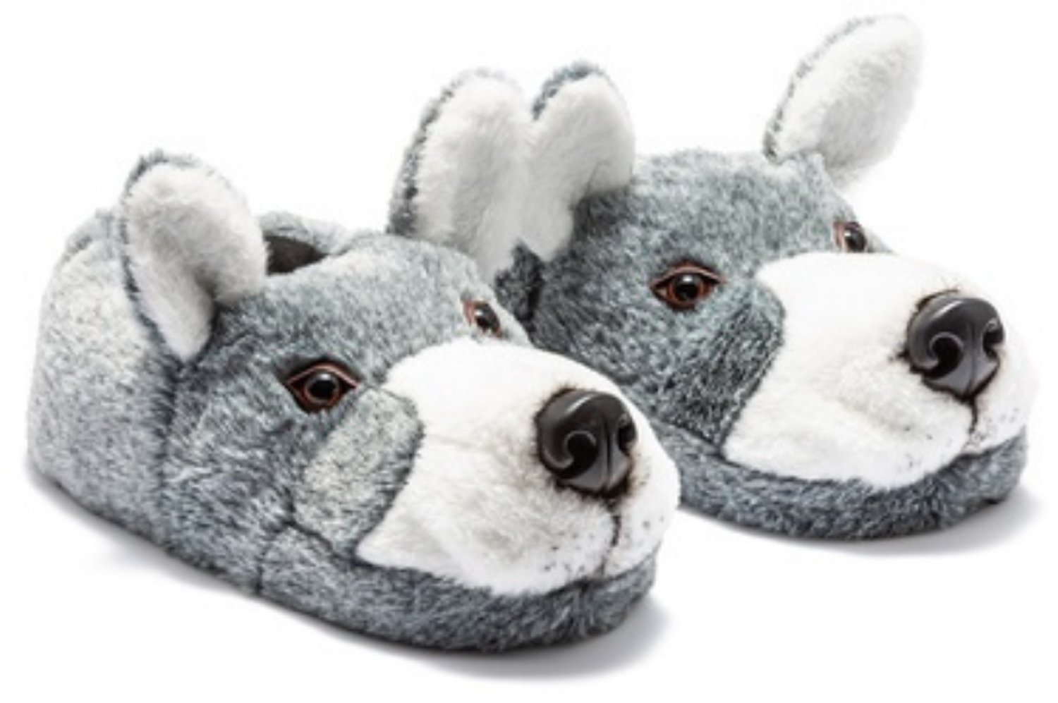 Berussa - Twigy Husky - Dieren Pantoffels - Pluche Sloffen Heren - Grijs - Maat 41-46 - Grappige Huisschoenen - Cadeau Tip
