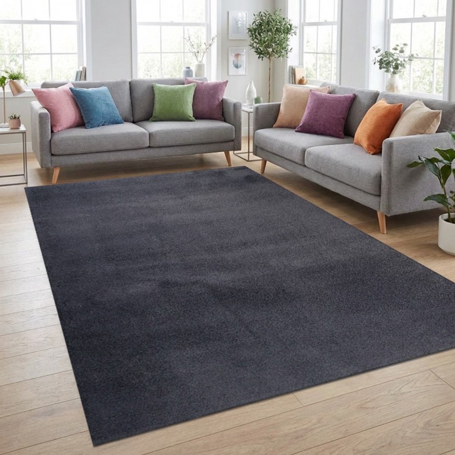 TapisTrend Designer tapijt Antraciet 200x280 cm Zacht, modern effen vloerkleed van 11 mm voor de woonkamer, slaapkamer en eetkamer