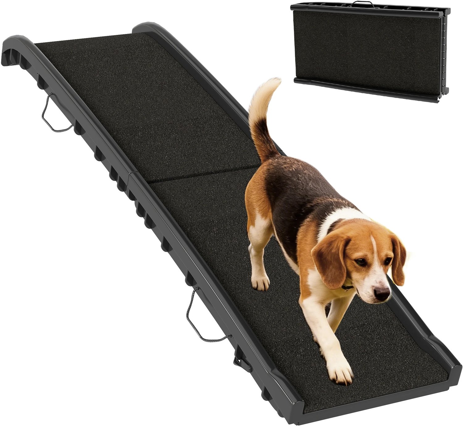 Nutrella - Hondenloopplank -Hondentrap - Zachte helling - Antislip oppervlak - 155 cm - Draagvermogen 90 kg - Opvouwbaar - 155 x 38,5 x 15,5 cm - Zwart