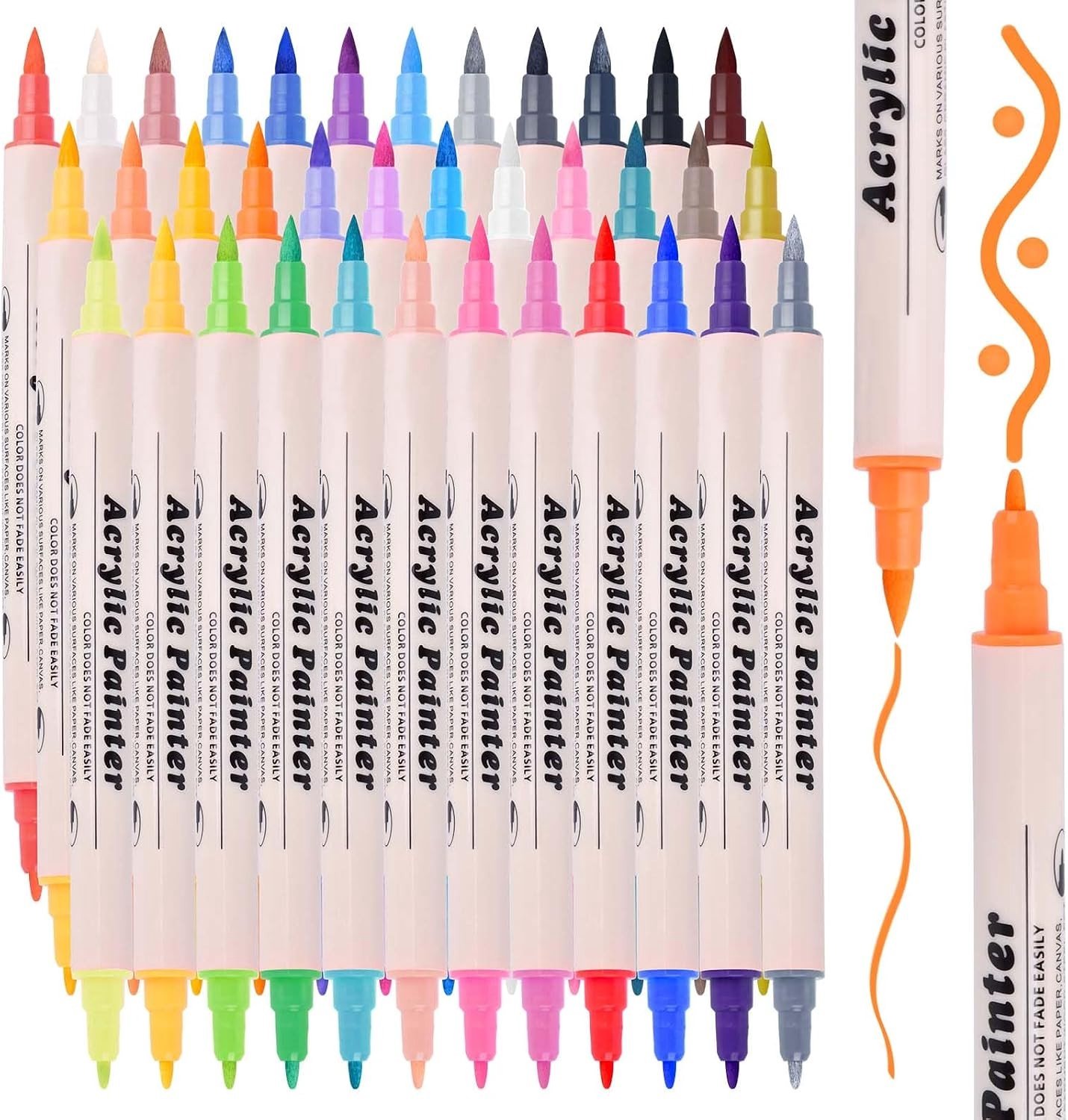 Acrylmarkerset - Multikleur - 36 kleuren - Waterdichte Stiften met Dubbele Punt - Voor Kunstenaars en Volwassenen