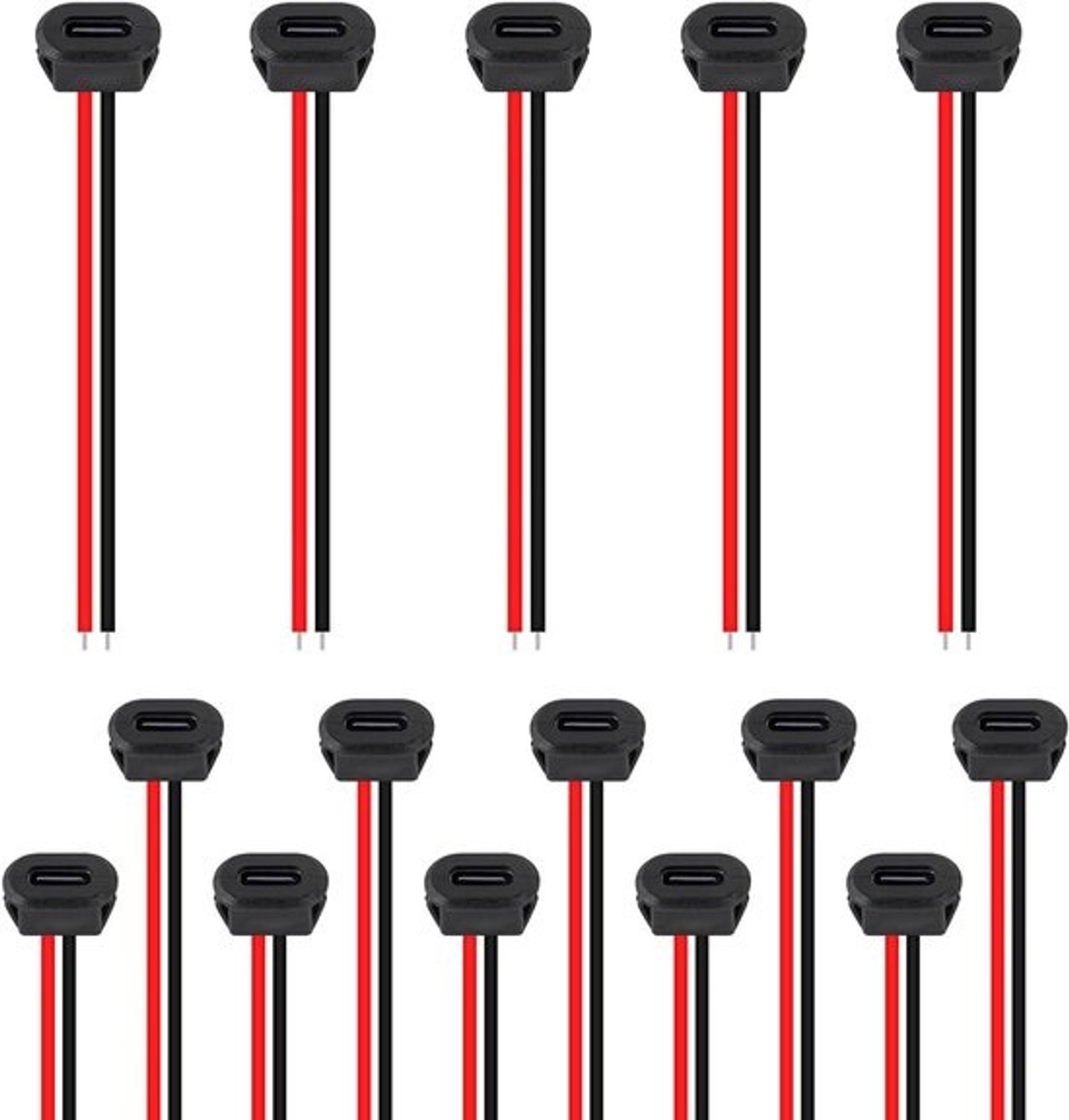 USB C Connectoren - Oplaadpoorten - DIY Elektronica - Waterdichte Aansluiting - 15 Stuks - Zwart
