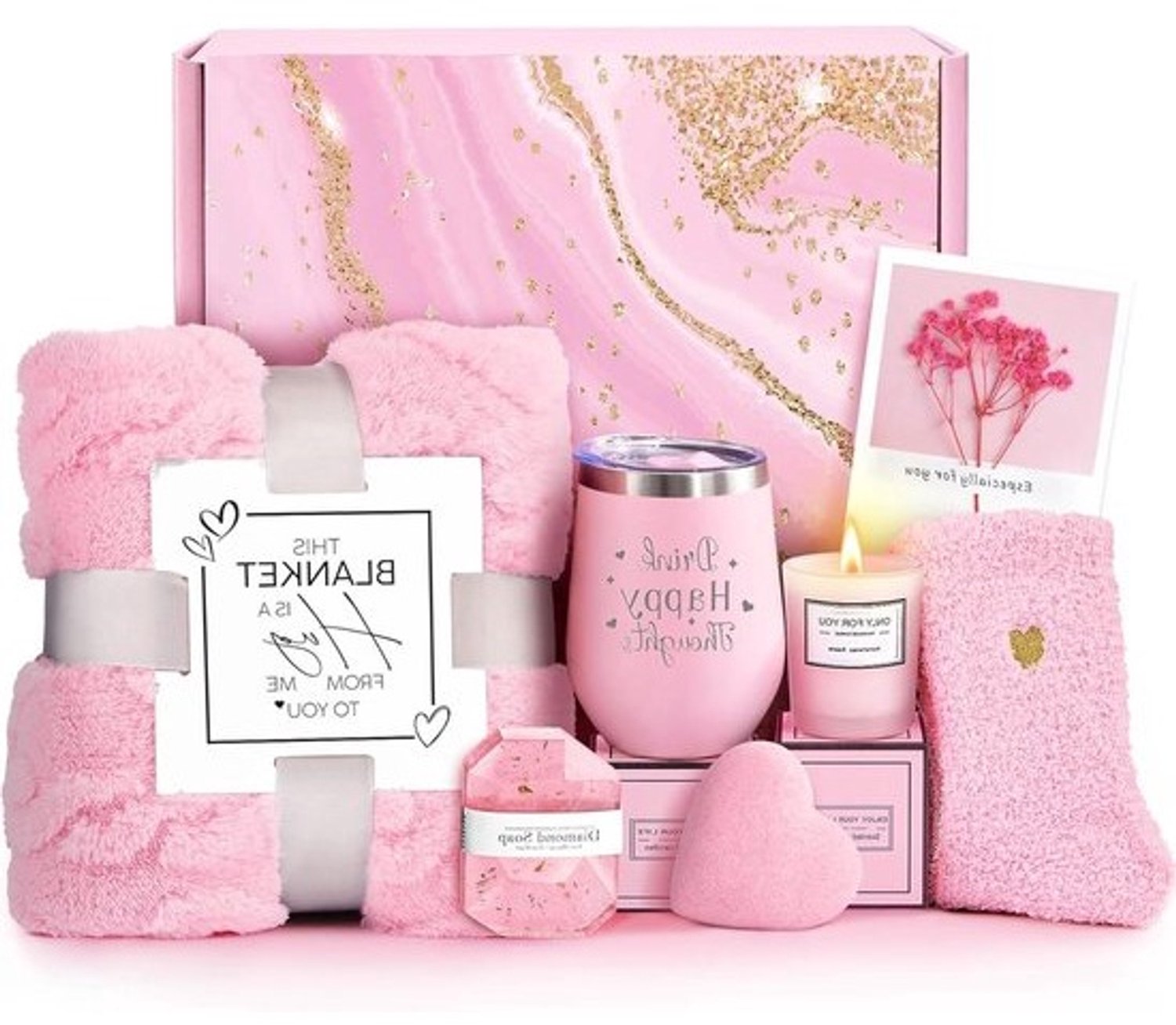 Luxe cadeauset - Verwenpakket vrouwen - Ontspanning thuis - Uniek moederdagcadeau - 28 cm breed - Roze