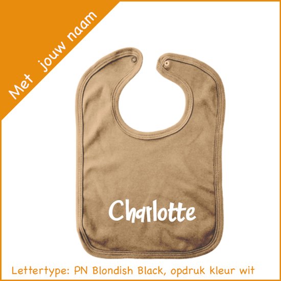 Slab - mokka - met naam - 100% katoen - gepersonaliseerd - naamkado - kraamkado - slabbetje - drukknoopsluiting van hipDesign — afbeelding 4