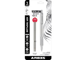 Zebra F-701 Metal Pen, Ballpoint Fine Point Stainless Steel, Knurled Grip, 0.8mm Black Ink, Zebra F701 Retractable Silver Metal Pen with 2 Black Ink Refills in Pack for Women and Men