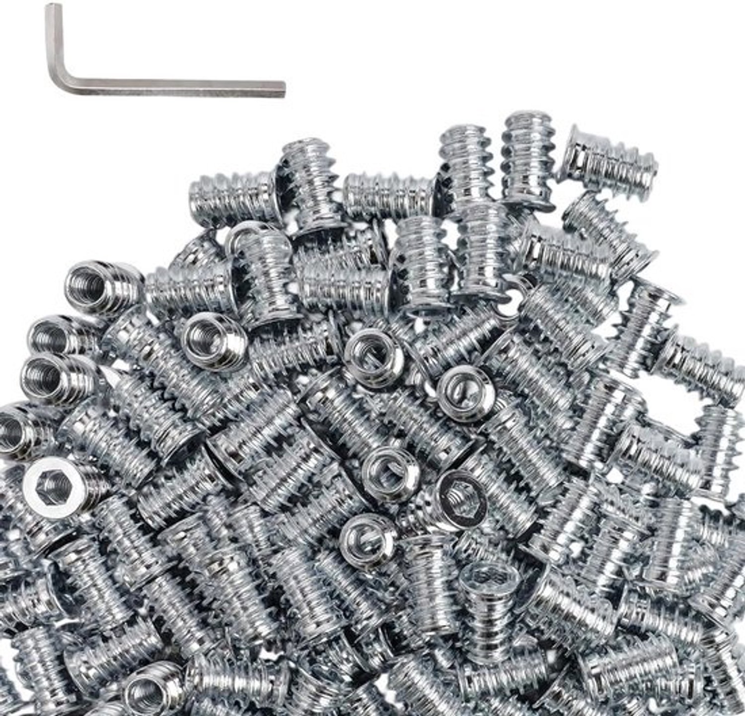 Schroefdraadinzetstukken - Inschroefmoeren - Meubelmontage - Roestvrij koolstofstaal - M5 x 15 mm - Zilver