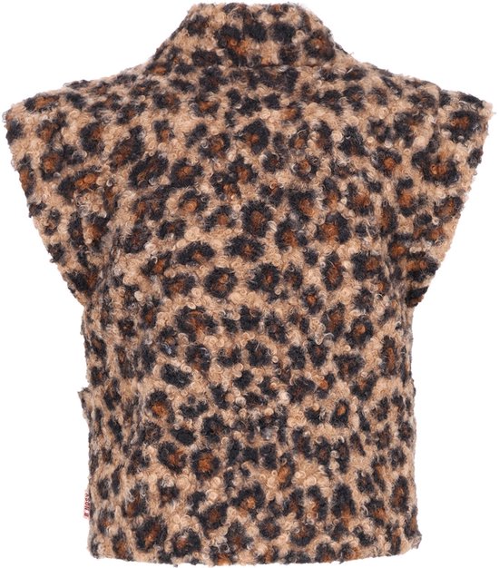 Gilet met hoge kraag, mouwloos en panterprint.