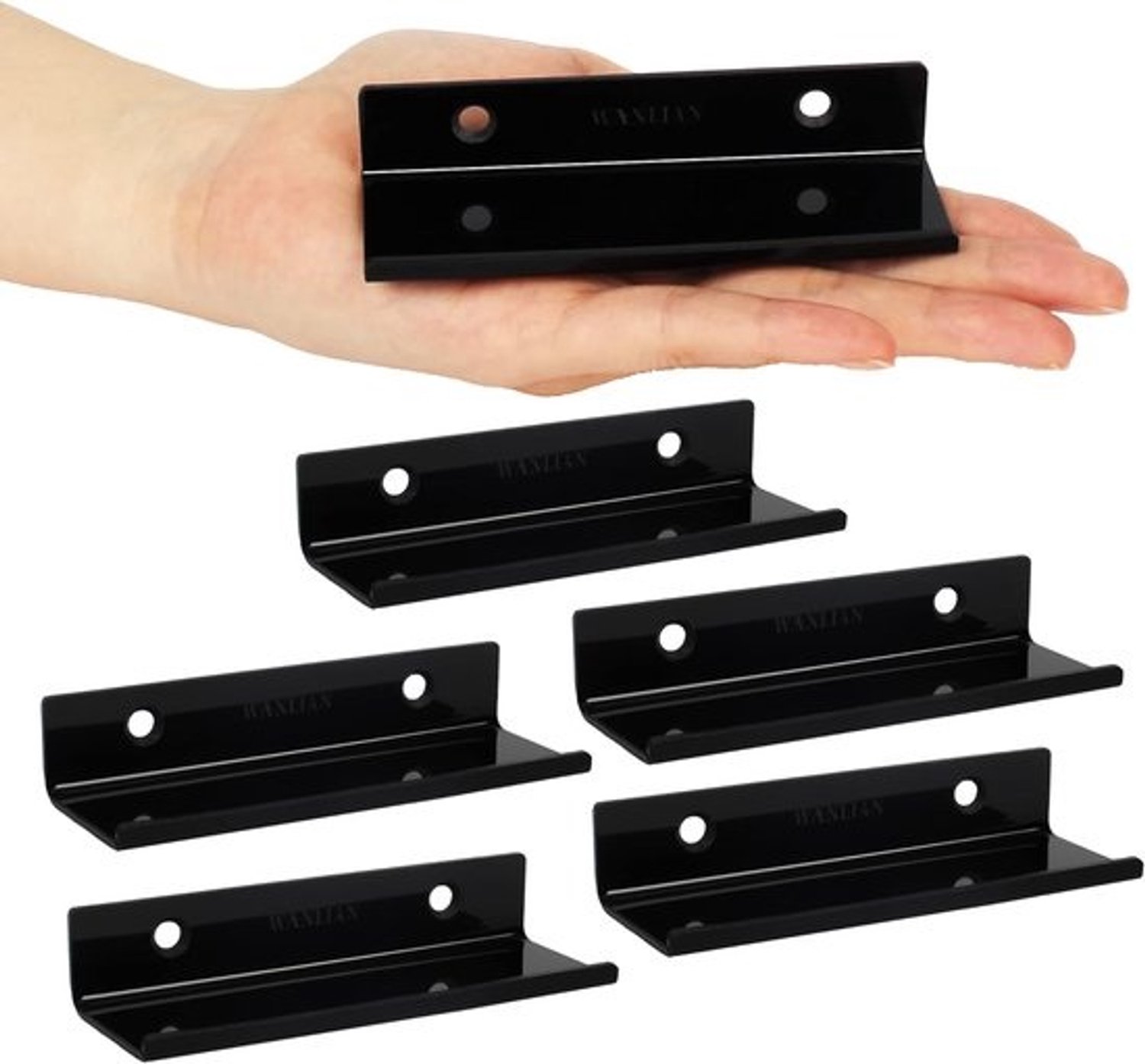 Set van 6 Zwarte Vinyl Platenhouders voor Muurmontage - Zwevende Acryl LP Display Plank
